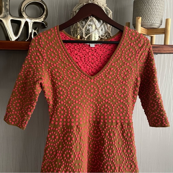 Boden Annabel V Neck Textured Dress Women’s size 6 Petite Brown Pink Polka Dot - Picture 3 of 9
